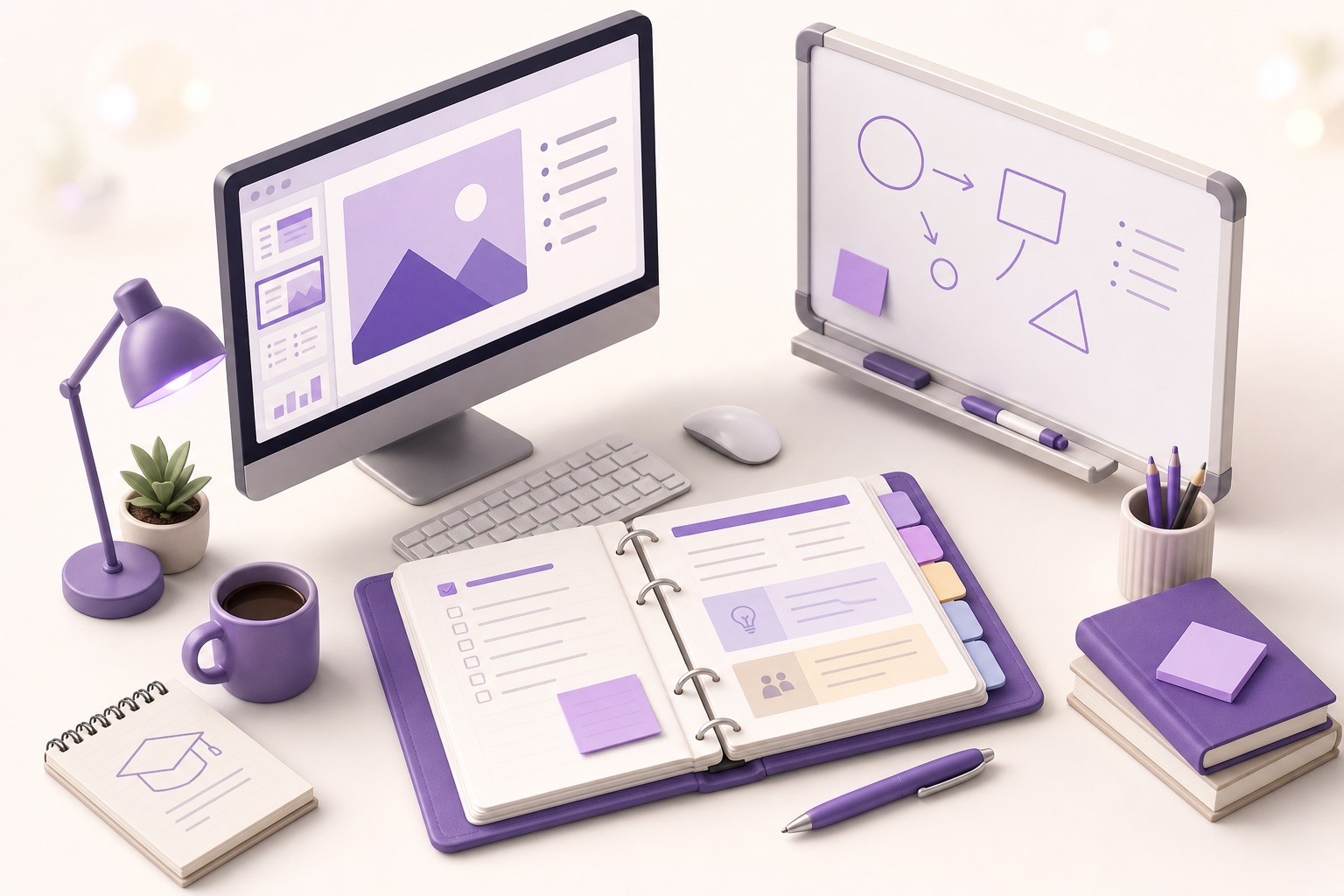 Teacher preparing lesson materials in a bright classroom