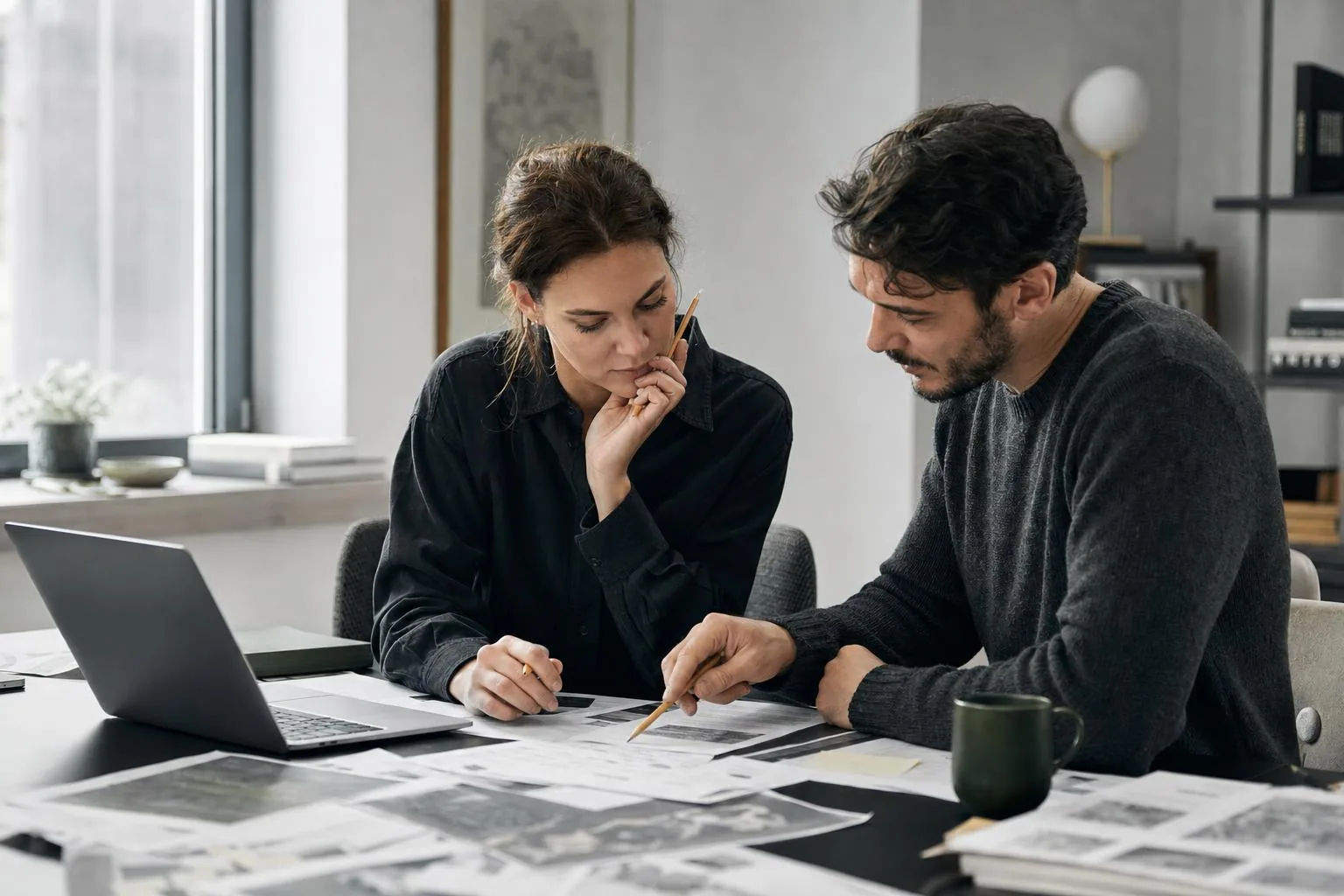 Two researchers reviewing evidence together
